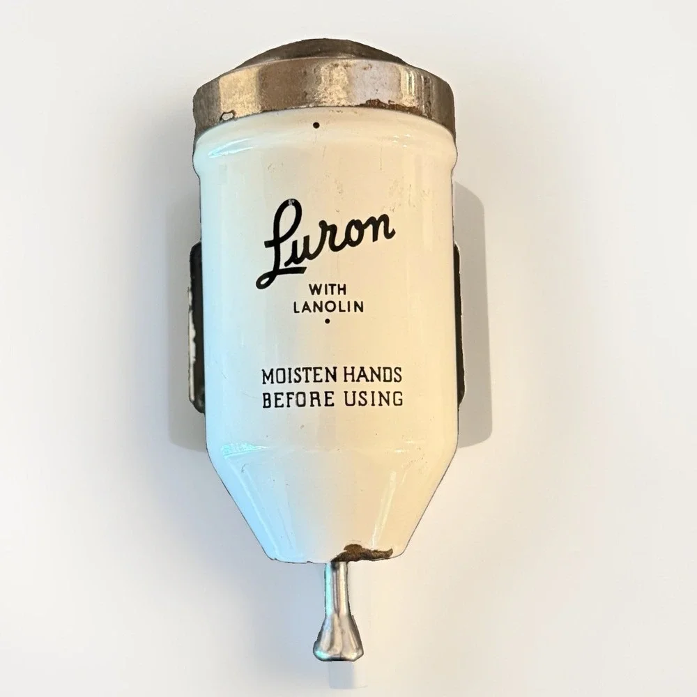 Vintage Luron Wall Mounted Metal Enamel Powder Soap Dispenser White